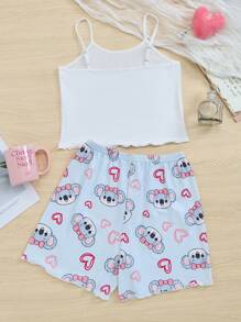 Set de 2 piezas Pijama con estampado de coala y corazón lindo para niñas, a juego madre-hija