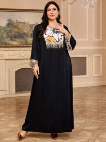 Al Najma Plus Size Casual Minimalist Dress, Suitable For Daily Wear - Black and White - View 5