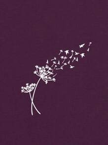 INAWLY 女士蒲公英印花短袖 T 恤图案 T 恤女士上衣 - 酒紅色 - 查看 3