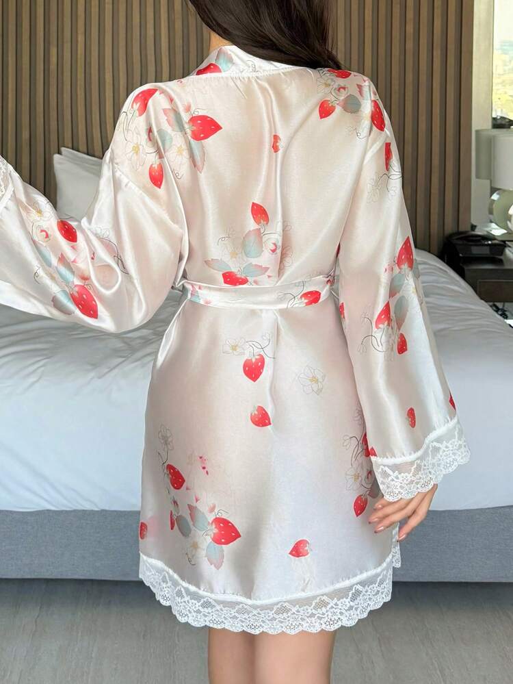 Lace Patchwork Sheer Fabric Sexy Short Women's Robe Pajama