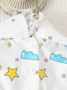 SHEIN Baby Girl Cute Aerospace Space Shuttle Woven Bubble Sleeve Ruffle Collar Dress - Multicolor - View 7