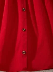 Tween Girls Floral Print Peplum Top With Front Button Decoration And Skirt 2 Pieces Set - Red - View 6