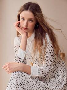 MOTF PREMIUM POLKA DOT CONTRAST LACE DRESS,SPRING/SUMMER - White - View 4