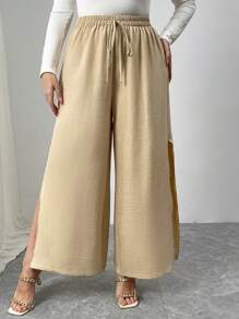 Flirla 大码纯色休闲裤，简约风格，适合日常穿着