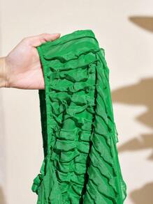 Slaydiva New Casual Vacation Textured Fabric Green Hollow Out Waist Pleated Hem Midi Dress - Green - View 9