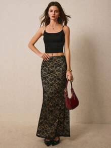 Poéselle 女士半身裙 肉色衬里 女士下装 黑色蕾丝针织长裙 针织裙 女士优雅纯色蕾丝美人鱼裙 情人节夏季女士波西米亚风女士半身裙 夏季女士黑色半身裙 女士蕾丝裙 情人节衬衫 情人节女士春季女士西部服饰 女士节日波西米亚嬉皮士复古波西米亚风半身裙 - 黑色 - 查看 5