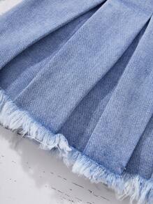 SHEIN Baby Girl Y2K Blue 2025 New Denim Ruffled A-Line Mini Skirt - Light Wash - View 5