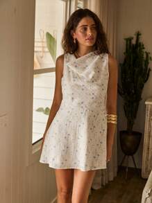 Aralina 优雅情人节围脖领夏季连衣裙 - 藍白色 - 查看 8