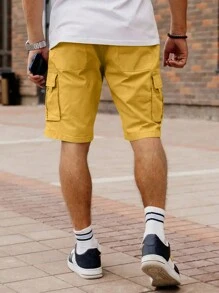 Manfinity Homme Loose Fit Men's Drawstring Waist Flap Pocket Shorts, Summer - Yellow - View 2