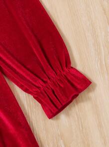 Girls' Fashion Elegant Red Peter Pan Collar Velvet Long Sleeve Princess Dress - Multicolor - View 4