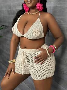 Slaydiva 大码透明夏季比基尼和短裤套装 - 米色 - 查看 5