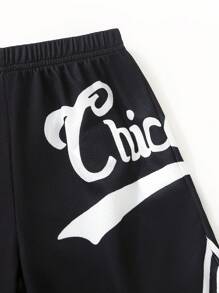 SHEIN 年轻男孩休闲运动字母印花松紧腰短裤，时尚百搭，适合日常穿着、上学、旅行、春夏季 - 黑色 - 查看 6