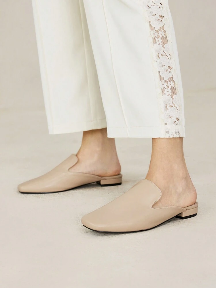 FASHIONABLE RETRO COMFORTABLE CASUAL TEXTURE SQUARE TOE FLAT MULES, SPRING SHOES, SPRING BREAK EASTER