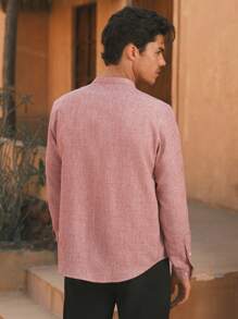 Manfinity VCAY Camisa casual de cuello redondo y mangas raglán tejida para hombre, apropiada para el verano - Rosa - Ver 2