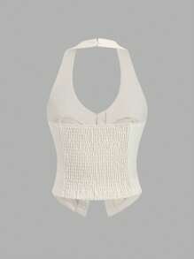 Sweetra Women's Solid Color Bowknot Halter Neck Tank Top