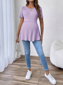 SHEIN 优雅浪漫性别揭示派对圆领短袖孕妇 T 恤