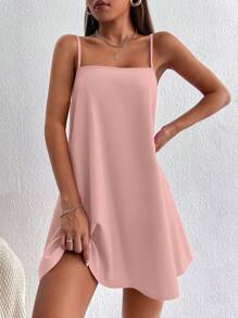 SHEIN PETITE Vestido mini con tirantes sueltos de unicolor para mujer - Rosa vieja - Ver 5