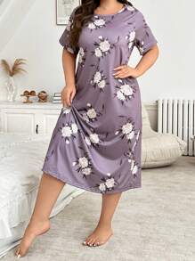 Rochie maxi din tricot cu imprimeu floral de marime plus pentru tinuta acasa