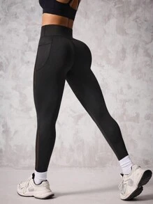 Easithlete Plain Color High Waist Seamless Sports Leggings - Black - View 2
