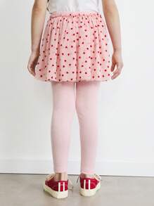 SHEIN Girls Cute Heart Pattern Mesh Skirt With Pink Tight Leggings, Suitable For Valentine's Day, Spring