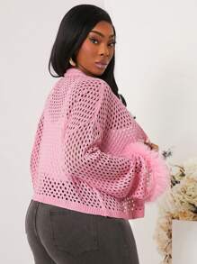 SHEIN SXY Cárdigan de punto holgado con diseño calado de unicolor en talla grande