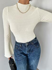 SHEIN Essnce Plus Size Women's Bodysuit, Long Sleeve Top, Summer Women's Dress, Yes Top, Valentine's Day Beach Outfits For Woman Going Out Tops Women, Cute Tops Beach Vacation Outfits - White - View 6