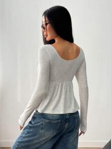 CovetEZ Women Amilitary Green Front Button Long Sleeve Casual Shirt,Fall,Winter - Grey - View 2