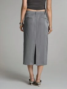Easelle Falda recta de mujer con rayas tejidas en gris, casual y de moda para uso diario