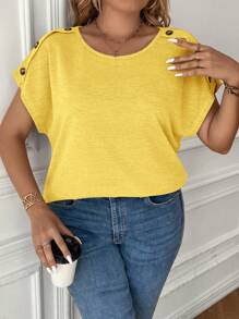 SHEIN Clasi Plus Size Solid Color Short Sleeve T-Shirt, Casual & Fashionable For Everyday Wear