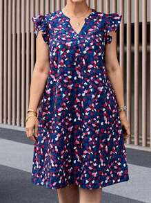 Miaspire Vestido de manga corta de escote en V con estampado completo para mujer de tallas grandes