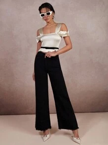 COSMINA Women Chic Cream Color Open Shoulder Top, Spring/Summer