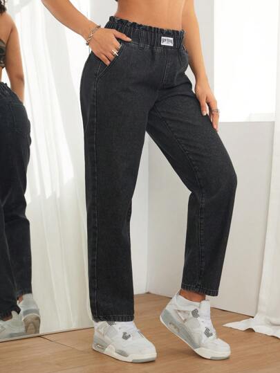 SHEIN PETITE 女式修身 7/8 长度紧身牛仔裤，深灰色