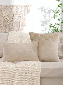 Jacquard Velvet Geometric Pattern Throw Pillow Case, Decorative For Living Room & Bedroom - Beige - View 2