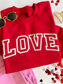 INAWLY Casual Round Neck Sweatshirt With Foaming Love Letter Print, Loose Fit, Spring/Autumn, Valentine's Day Gift Graduation,Back To School Outfits,Graduation,Teacher Outfits For Women,Back To School