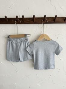 6pcs/Pack Newborn Baby Boy/Girl Black, Blue, Gray Short Sleeve Shorts Set, Comfortable All Occasions Summer Outfit, Great Value Multi-Piece Set - Multicolor - View 2