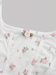 SHEIN MOD Women Ditsy Floral Form-Fitting Camisole And Midi Skirt 2 Pieces Set, Spring/Summer Outfits,Rave Outfits Festival,Floral Set,Country Outfits Women,Boho Women Clothing,Summer Vacation Outfits,Holiday ,Beach Outfits,Carnival Costume,Spring Outfit - White - View 3