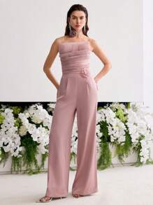 MOTF PREMIUM STEREO FLORAL FOLD PLEATED JUMPSUIT - Dusty Pink - View 5