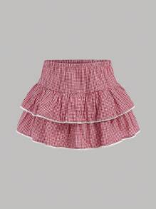 Girlism Teen Girl Spring/Summer Holiday U-Neck Ruffle Ruffle Bow Top & Plaid Ruffle Shirt With Ruffle Hem Skirt /Clothes Teen Two Pieces Outfits / Outfits For Girls Summer/ Skirt Sets For Teens/ Girl Outfit Young Girls Sets