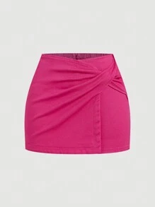 SHEIN MOD Shorts vaqueros elásticos informales de mujer, color rosa