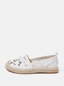 Styleloop White Embroidered Round Toe Rope Flat Shoes, Casual For Vacation, Party, Date, Bohemian, Western, Music Festival, Party Outfit - White - View 2