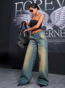 EURMUSE LOW RISE WIDELEG Y2K JEAN WITH RAW BELT - Grey - View 3