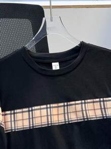 SHEIN Set di maglietta a maniche corte e pantaloncini comodi e casual in patchwork quadri con colori a contrasto per ragazzi adolescenti