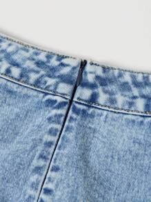 SHEIN MOD Damen Denim Rock, kurz, Lässig Bodycon blau - Mittele Waschung - Übersicht 4