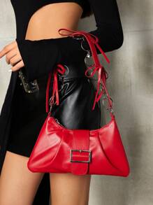 SHEIN ICON Ladies, Women Shoulder Bag, Hobo Bag, Fashionable, Personalized, Simple, Versatile, Street, Sweet And Cool Girls, Hot Girls, Y2k, Bowknot, Red, Ballet Style, Teenagers, Valentine's Day Valentines - Red - View 2