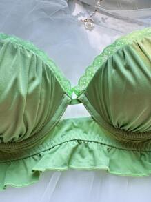 Esselle 女士纯色褶皱高腰无钢圈文胸 - 綠色 - 查看 4