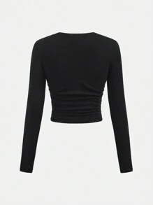 Girlism Teen Girls Bow Knit Ruched Waist T-Shirt Set With Included Hair Accessory - Black - View 7