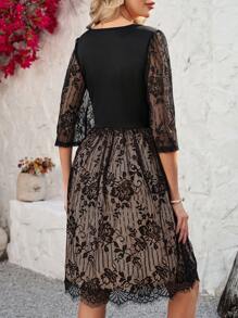 SHEIN Clasi Women Elegant Lace Dress, Casual & Fashionable For Daily Wear, Spring & Summer Easter Women Dress - Black - View 2