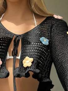 SHEIN Swim Kimono de playa para mujer para el verano, ideal para vacaciones - Negro - Ver 4