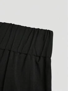Sweetra Pantalones de talla grande de unicolor, de cintura alta, con pliegues y botones delanteros, de estilo minimalista casual