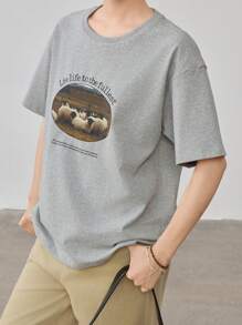 Dazy-Less Loose Casual Business Letter & Graphic Print Short Sleeve Women T-Shirt Old Money Style Summer - Grey - View 6